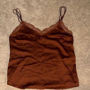 Elegant Rust Orange Lace Trim Cami Top
